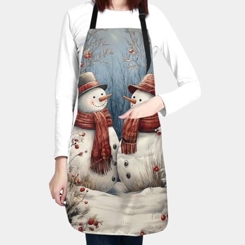 Giwawa Unisex Adult Apron Waterproof Stain Resistant Kitchen Cooking Apron with 2 Pockets for BBQ Grill Painting - color: Winter Snowman