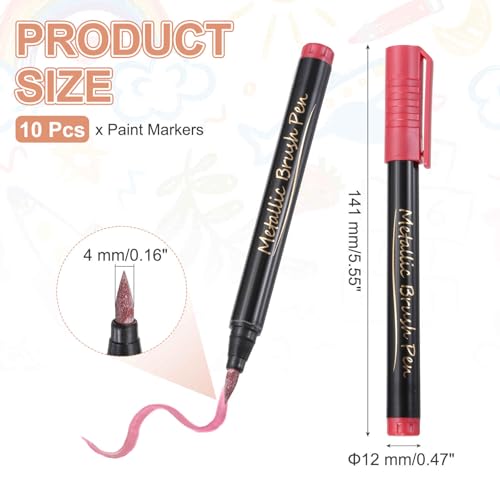 MECCANIXITY 10 Pcs Metallic Marker Pens Metallic Paint Brush Markers Medium Tips Mark Pens for Scrapbooking Glass Rock Painting Cards Photo Albums Ceramics DIY Artwork(Red) - color: Red