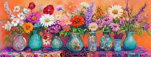Bimkole Large Diamond Art Kits for Adults Flower, Full Drill 5D DIY Rhinestone Embroidery Set Paint with Diamonds Art Vases by Number Kits Cross Stitch Home Wall Craft Decoration 31.5x11.81 Inch - color: Big-Colorful flowers