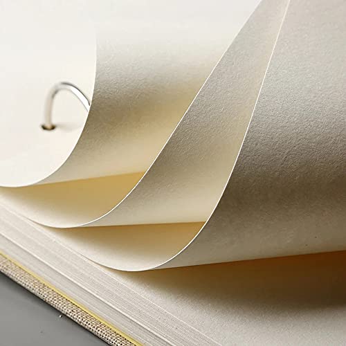 Retro Spiral Sketchbook Linen Hardcover 120 Pages 160GSM Thick Refillable Loose Leaf Notebook for Art Drawing Stationery School Supplies (Large) - size: Large