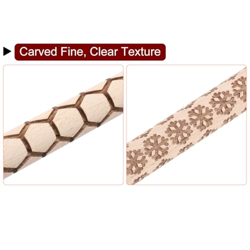 HARFINGTON 2pcs Wood Clay Roller 4"Snowflake Hexagon Pattern Rolling Pins Pottery Tools Wood Grain Texture Rollers for Clay Baking Dough Playdough DIY - style: Snowflake + Hexagon