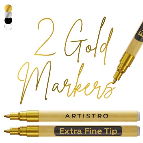 ARTISTRO Gold Acrylic Paint Markers - 0.7mm Extra Fine-Tip - Set of 2 | Metallic Paint Pens, Perfect for Crafting, Art Projects, & More - color: Gold, style: Extra Fine