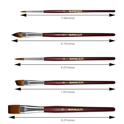 5pcs Watercolor Brush Set - Watercolor Brushes Professional Soft Synthetic Sable Hair – Artist Water Paint Brush Set- Wash 12, Oval Wash 6, Angular Shader 8, Round 4 & Round 8