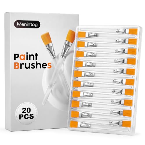 20 PCS Flat Paint Brushes, 1 Inch Acrylic Paint Brushes with Frosted Clear Acrylic Handles, Large Paint Brush Set for Acrylic, Oil, Watercolor, Gouache, Body Painting, Crafts, Rock Painting - color: 20 Pcs