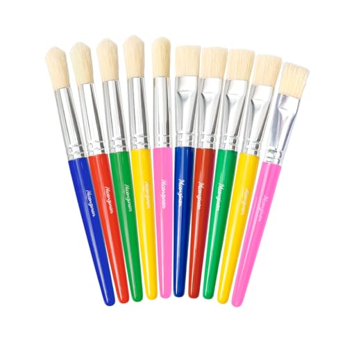 Kids Paint Brushes Set, 10 Pack Brushes for Children and School | Washable Round & Flat Art Brushes Perfect for School Painting & Home Crafts - size: 10PCS