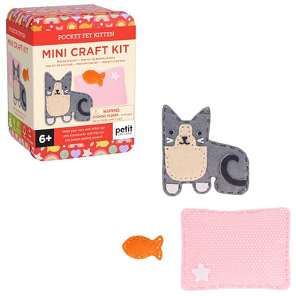 Petit Collage: Mini Craft Kit: Pocket Pet Kitten - Portable Felt Sewing Kit with Precut Pieces, Thread, Stuffing, Child‑Safe Needle & Tin – Screen‑Free Fine Motor Toy for Ages 6+ - color: Kitten