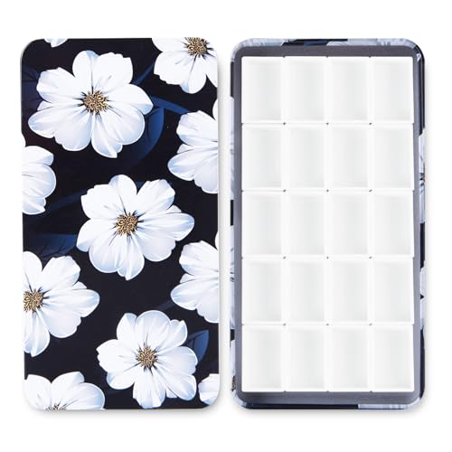 20Pcs Full Pans Watercolor Tin Palette Paint Case with Magnetic Stripe | Metal Art Paint Mixing Tray,3ml Empty Full Pans,Portable Empty Paint Box for DIY Watercolor Oils Acrylics Drawing,Flower - color: Flower