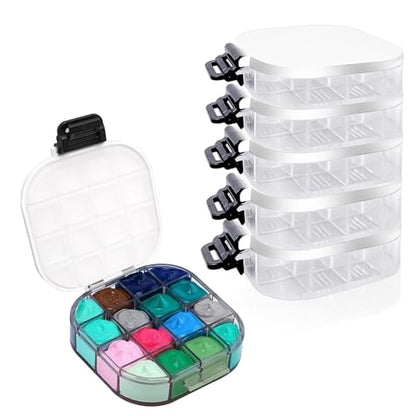 6 Pcs Airtight Paint Palette with Lid, Black, 16 Wells Stay Wet