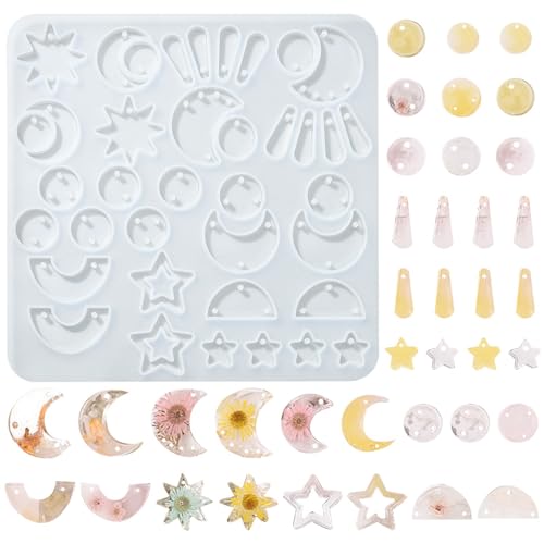 UR URLIFEHALL 5 Pcs Sun Moon Star Earring Molds DIY Dangle Earring Resin Molds Keychain Epoxy Molds with Holes for DIY Jewelry Making - color: 5pcs-130x130x6mm-mixed shape charms molds