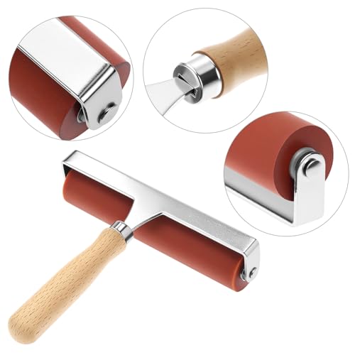 QWORK Soft Rubber Brayer, 6" Steel Frame Roller, 40/42 Durometer Roller for Linoleum, Woodcut, and Soft Block Printing