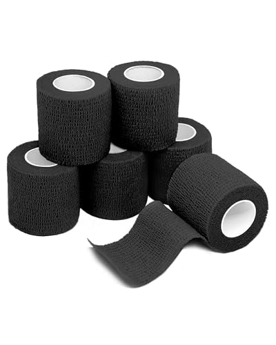 FriCARE Self Adhesive Bandage Wrap, Medical Tape in First Aid Kit, Black | Elastic Cohesive Bandages for Sports/Vet/Wrist Ankle Wounds, 2 Inches X 5 Yards, Latex-free 6 Rolls - color: Black