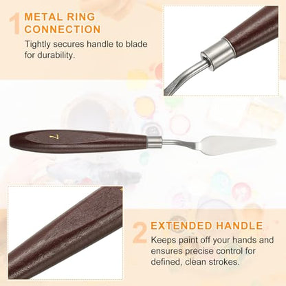HARFINGTON 5pcs Palette Knife Painting Tool 2.2 x 0.59 Stainless Steel Art Spatula Pallet Knives Scrapers Tools with Beech Wood Handle for Acrylic Oil Canvas Mixing Spreading, Red/Silver - size: 2.2" x 0.59"