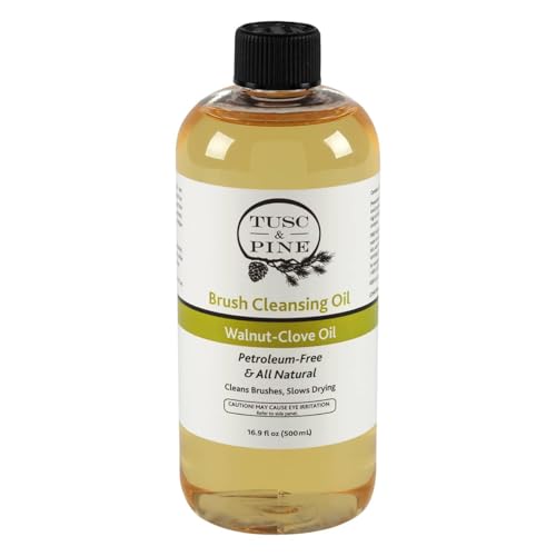 Tusc & Pine Brush Cleansing Oil - 500ml (16.9 Fl Oz) Walnut-Clove Oil Paint Brush Cleaner, Preserves Natural & Synthetic Brushes, Petroleum-Free, Slows Drying, Made in the USA - size: 16.9 Fl Oz (Pack of 1)