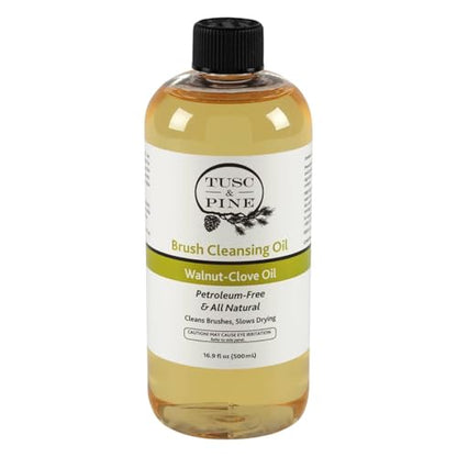 Tusc & Pine Brush Cleansing Oil - 500ml (16.9 Fl Oz) Walnut-Clove Oil Paint Brush Cleaner, Preserves Natural & Synthetic Brushes, Petroleum-Free, Slows Drying, Made in the USA - size: 16.9 Fl Oz (Pack of 1)