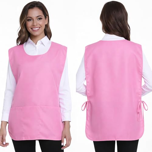 Unisex Cobbler Apron with 3 Deep Pockets, Smock Vest Apron | Multiple colors available, Blank No-Logo, Adjustable Drawstring & Side Ties, Applicable for Cooking, Kitchen,Garden, Cleaning - color: 7 Pack - Pink