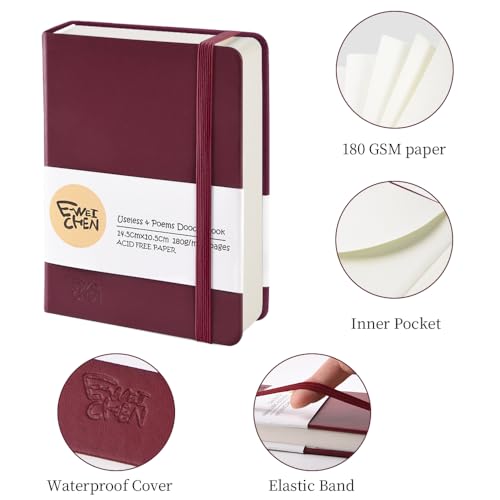 5.7x4.1" Hardcover Mixed Media sketchbook,Pocket Junk Journal Supplies - color: PU Cover-5.7x4.1in-Wine Red