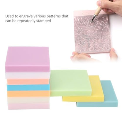 Rubber Stamp Carving Blocks, PVC, Assorted Colors, 10 Pcs