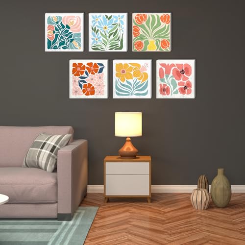 RoundFunny 8 Set Paint by Numbers Drawing Kit for Adults,Simple Blossom | 8x8 in. Mini Simple Painting Canvas Wooden Frame Easel Acrylic Paint Brush Funny Number Drawing Kit for Gift Wall Home Decor - style: Simple Blossom
