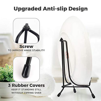 Mocoosy 4 Pack 6 Inch Improved Anti-Slip Plate Stands for Display | Black Plate Holder Stand, Picture Frame Holder Stand, Black Iron Easel Stands for Photo, Decorative Plate and Tabletop Arts - size: 6 Inch