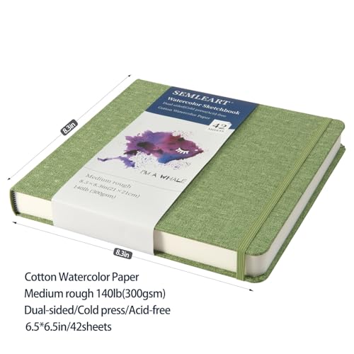 SEMLEART Watercolor Journal Sketchbook,8.3 * 8.3",140lb/300GSM Cotton Paper - size: 8.3×8.3in