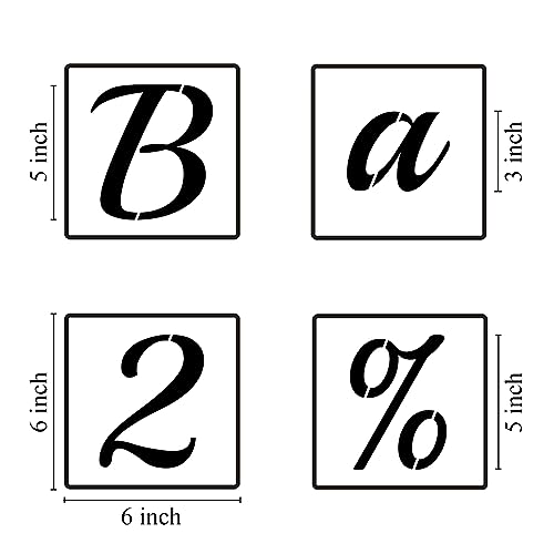5 Inch Alphabet Letter Stencils for Painting - 70 Pack Letter and Number Stencil Templates with Signs for Painting on Wood, Reusable Cursive Letters Stencils for Chalkboard Wood Signs & Wall Art - size: 5 Inch