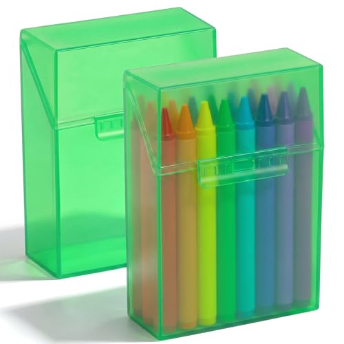 Clabby 2 Pcs Clear Plastic Crayon Boxes Hold 24 Count, Green | Organizer Box, Case, Colorful, Portable Storage Holder with Snap Lid, for Kids Boys Girls School Classroom Home Art Supply - color: Green