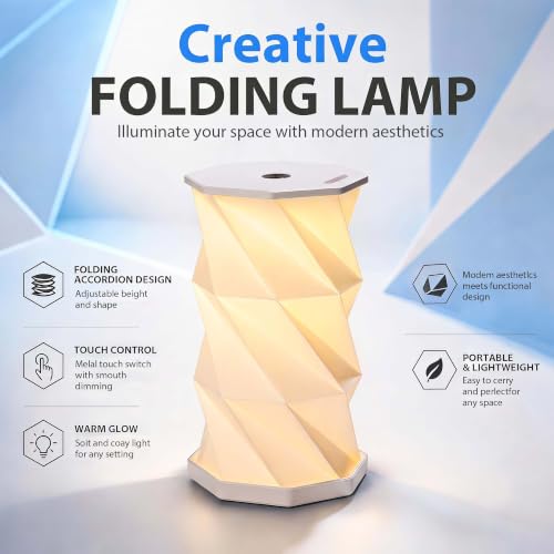 Portable Foldable Table Lamp, Japanese Gift, Paper Lantern Lights | Touch Control Dimmable Lamp with 3 Adjustable Heights, Rechargeable Warm Light, Travel Gifts for Women Men Couples (White) - color: White