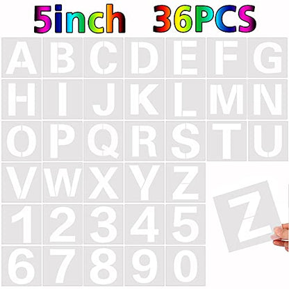 FEBSNOW 36 Pcs 5 Inches Large Alphabet Letter and Number Stencils - size: 5 inches