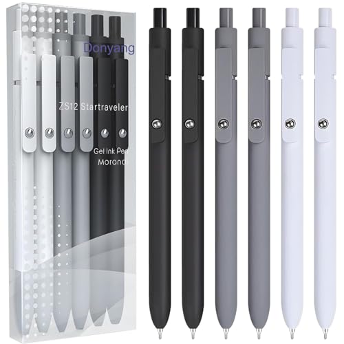 Gel Pens, 6pcs 0.5mm Black Ink Fine Point Pens, Cute Office School Supplies | Quick Dry Smooth Writing Pens For Journaling Note Taking, Anniversary Birthday Gifts for Men Women, Nurse Aesthetic Pen - color: Multicolor & 6 Black Gray White
