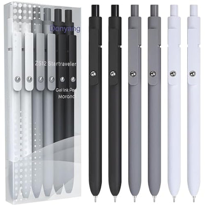 Gel Pens, 6pcs 0.5mm Black Ink Fine Point Pens, Cute Office School Supplies | Quick Dry Smooth Writing Pens For Journaling Note Taking, Anniversary Birthday Gifts for Men Women, Nurse Aesthetic Pen - color: Multicolor & 6 Black Gray White