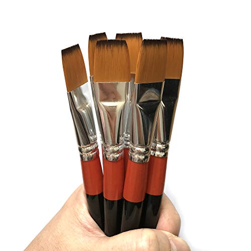 3/4 Inch Flat Bright Paint Brush Set of 6, Premium Taklon Synthetic Hair - size: 0.75 Inch Flat (6 PCS)