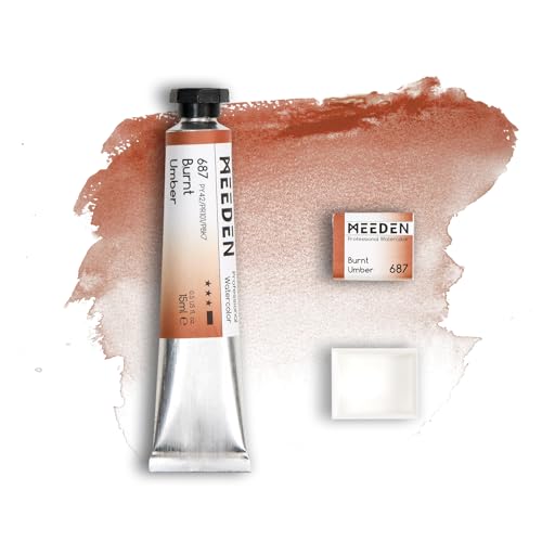 MEEDEN Professional Artist Watercolor Paint: Burnt Umber - 15ml/0.5oz | Water Color Tube, Semi-Moist Pigment Half Pan and Empty Matching Half Pan for Artists Pros - color: Burnt Umber
