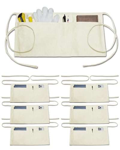 Canvas Work Waist Apron with 3 Pocket - color: 7 Pack Beige Work Waist Apron