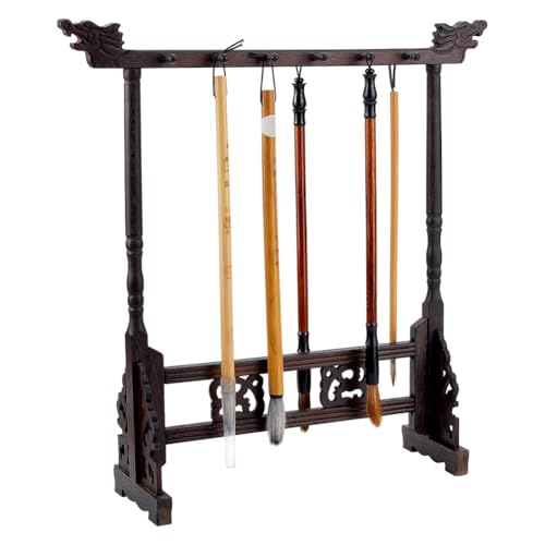PH PandaHall 12-Pin Wood Calligrapghy Brush Holder Chinese Brushes Hanger Japanes Calligraphy Pen Stand Rack Carving Sumi Brush Stand Painting Brushes Rack for Writing Students Beginners Professional - size: 12-Pin