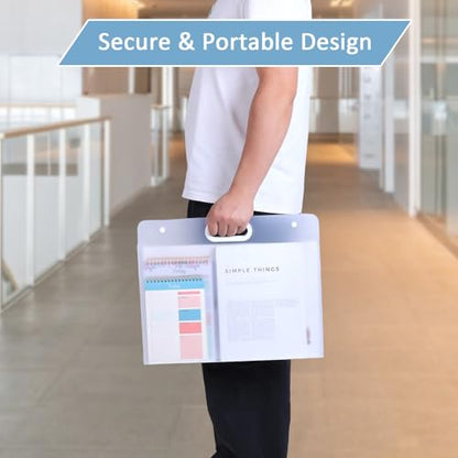 4 Pack Art Portfolio Folders, 17.3" x 13.9" Translucent White PP Plastic Storage with Handles, Waterproof Art Case for Drawings, Posters, Sketches & Photography