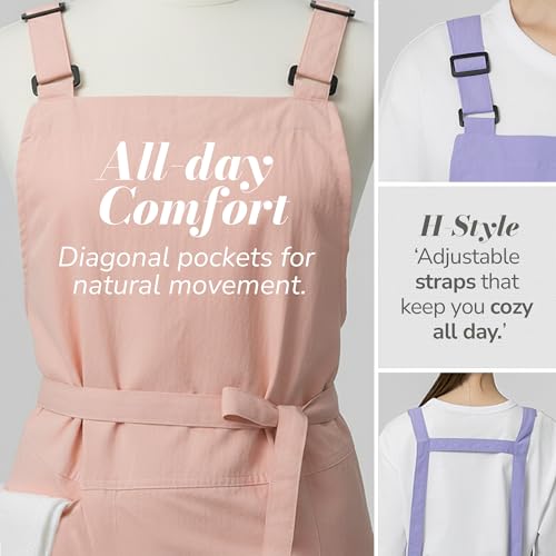 Unisex Waterproof Apron Restaurant Cooking Cafè Flower Shop Baking Kitchen Length Adjustable - color: Indie Pink