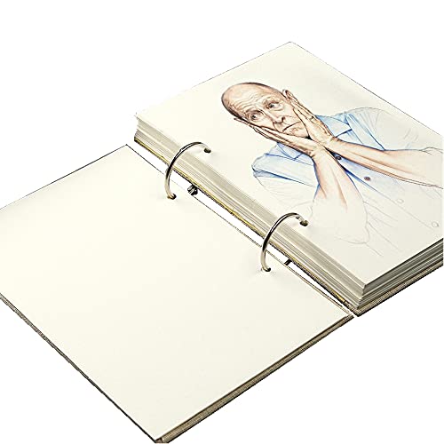Retro Spiral Sketchbook Linen Hardcover 120 Pages 160GSM Thick Refillable Loose Leaf Notebook for Art Drawing Stationery School Supplies (Medium) - size: Medium