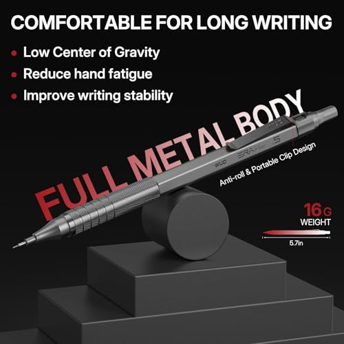 WUO Mechanical Pencil Set, 5 Pack Drafting Pencils 0.5/0.7/0.9/2.0/2.0mm | Mechanical drawing pencils, 432 lead refills, erasers/sharpeners for drafting, technical drawing, sketching, writing & art - color: Grey, size: 0.5/0.7/0.9/2.0