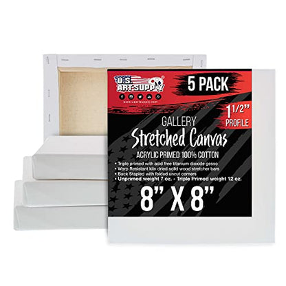 U.S. Art Supply 8"x8" Stretched Canvas for Painting, Gallery Depth 5-Pack - size: 8" x 8"