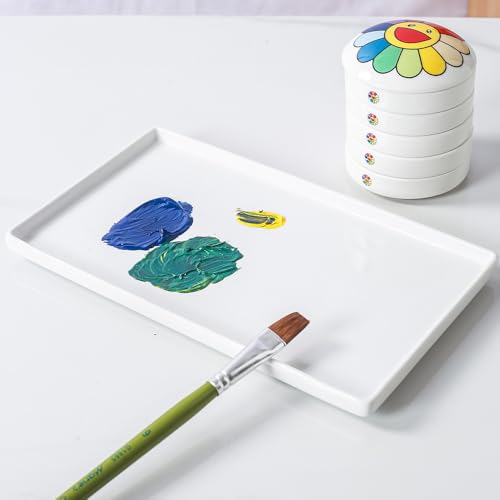 Ceramic Rectangle Paint Mixing Tray,Butcher Tray,Artist Porcelain Paint Palette for Watercolor Gouache Painting,Cleans-up Easily