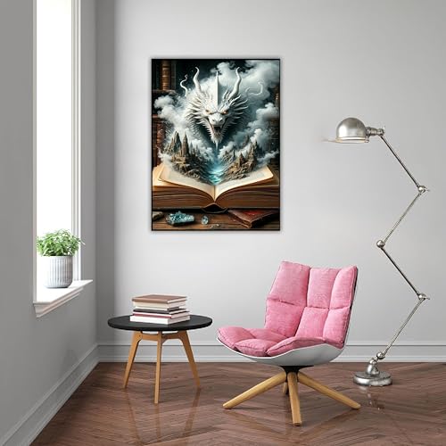 DFPSCLLA Diamond Painting Kits for Adults- Dragon and Magic Book Diamond Art Kits for Adult Beginners, DIY Full Round Diamond Painting Gem Art and Crafts 12x16inch - color: Dragon and magic book