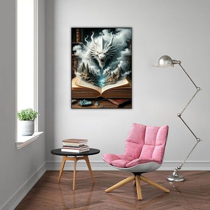 DFPSCLLA Diamond Painting Kits for Adults- Dragon and Magic Book Diamond Art Kits for Adult Beginners, DIY Full Round Diamond Painting Gem Art and Crafts 12x16inch - color: Dragon and magic book
