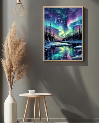 Northern Starry Night Diamond Art Kits for Adults, Diamond Art 12X16 Inch - color: Landscape 01