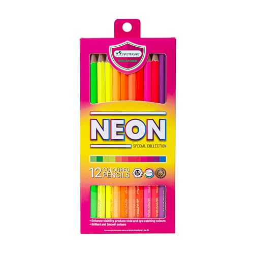 MASTERART Neon Colored Pencils 12 Fluorescent Colors Set for Kids and Adults Coloring