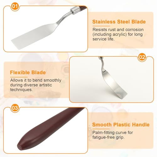HARFINGTON 5pcs Palette Knife Painting Tool 2.72" x 0.51" Stainless Steel Art Spatula Pallet Knives Scrapers Tools with Plastic Handle for Acrylic Oil Canvas Mixing Spreading, Red/Silver - size: 2.72" x 0.51"