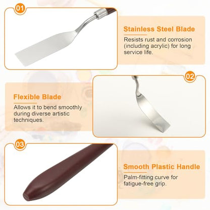 HARFINGTON 5pcs Palette Knife Painting Tool 2.72" x 0.51" Stainless Steel Art Spatula Pallet Knives Scrapers Tools with Plastic Handle for Acrylic Oil Canvas Mixing Spreading, Red/Silver - size: 2.72" x 0.51"