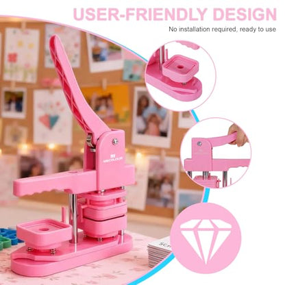 Square Button Maker Machine with 100 Sets of Button Supplies | Button Supplies&Fridge Magnet Maker Supplies,2*2 in(50*50mm) Pin Maker Machine for DIY Personalized Buttons Children DIY Gift - color: Square