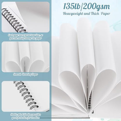 3 Pack Marker Paper Pad 5.5 × 8.5 in, Double-Sided, Spiral Bound | 200gsm Bleedproof Paper, Acid-Free, Smooth Surface, Easy-Tear Pages, for Alcohol Markers, Pens & Acrylics - size: 5.5×8.5 Inch (3 Pack)