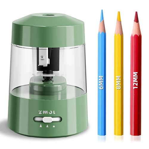 ZMOL Electric Pencil Sharpener Battery Powered, 6-12mm Jumbo Pencils,Green | Suitable for No.2/Colored Pencils(6-12mm), 3 Modes,Fast Sharpen,AC Adapter/Battery Operated in School/Classroom/Office/Home - color: Green