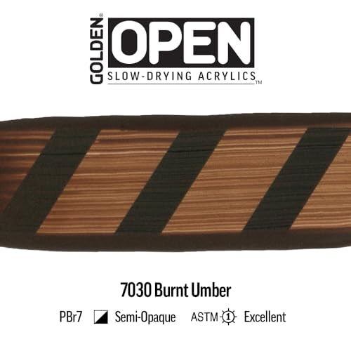 GOLDEN OPEN Slow-Drying Acrylics, Burnt Umber, 2 fl. oz. Tube - color: Burnt Umber, size: 2 Fl Oz (Pack of 1)